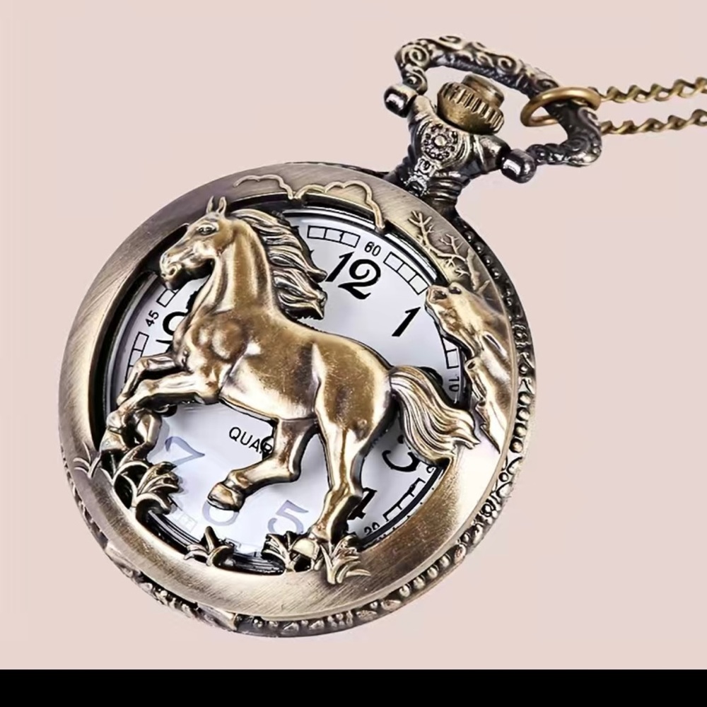 Horse Fob Watches Fashion Quartz Pocket Watch Vintage Necklace Pendant C… - Picture 2 of 11